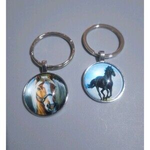 Western Horse Keychains Set of 2 Round 2.5in Each New Equestrian Bag Charm Gift